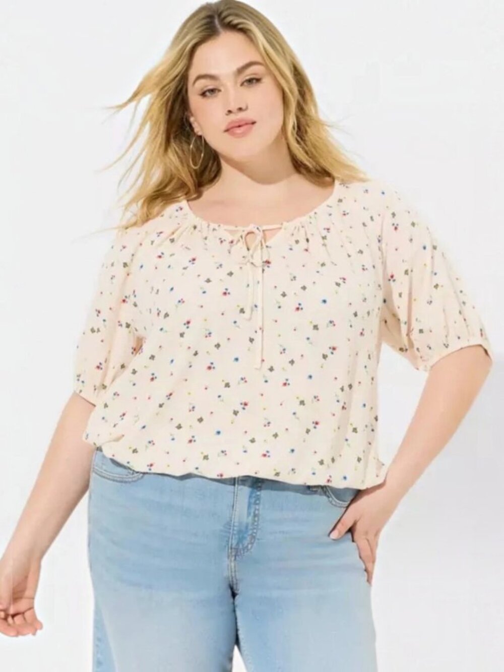 TORRID Crinkle Gauze Blouson Short Sleeve Blouse - Size 1X